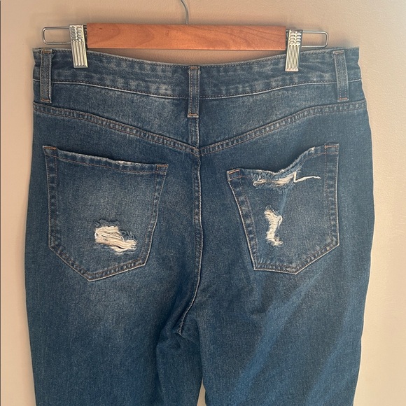 Forever 21 High-Rise Distressed Button-Fly Jeans - Medium/Dark Blue - Picture 4 of 10